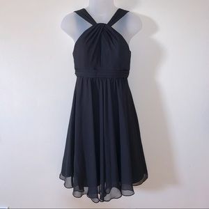 David’s Bridal Crinkle Chiffon Black Halter Dress - Bridesmaid Formals - Sz. 2